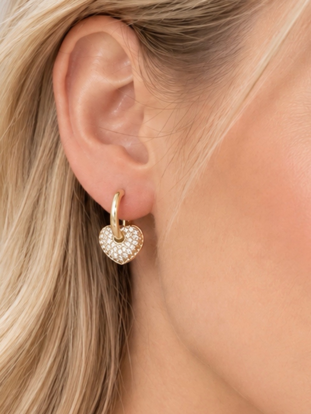 Macy’s 18K Gold Plated Heart Hoop Earrings Pavé CZ Sparkle Statement NWOT